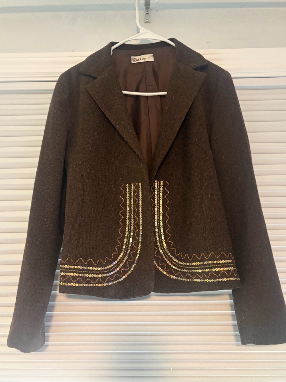 Embroidered Brown Women's Blazer Jacket by